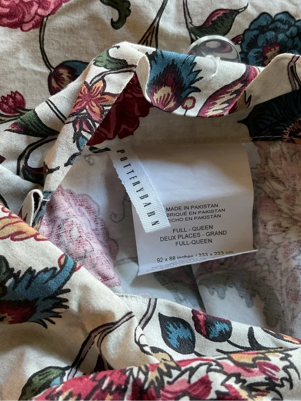 POTTERY BARN Amelie Floral with Gingham Borders Duvet Cover QUEEN 92x88”